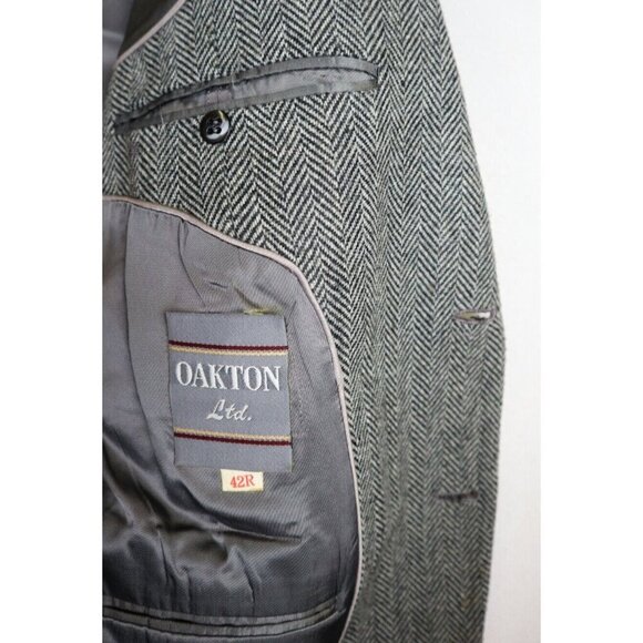 OAKTON - VINTAGE MEN'S GRAY HERRINGBONE BLAZER JACKET SPORT COAT - SIZE 42R - Picture 7 of 13